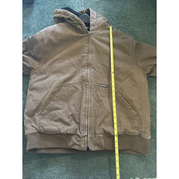 Wolverine Jacket Mens Large Brown Hooded Full Zip Quilted Lined Work Canvas - Picture 8 of 10